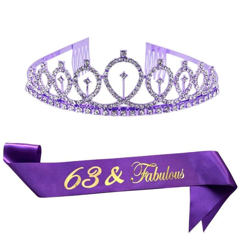 5991 Birthday Crowns & Girls - Purple, Polyester Sash & Alloy Tiara